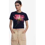 Desigual - T-shirt - Katoen - Met Grote Bloemenprint - Korte Mouwen