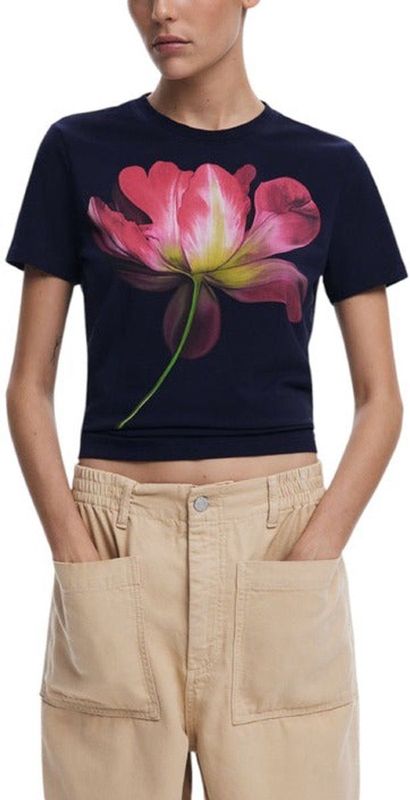 Desigual - T-shirt - Katoen - Met Grote Bloemenprint - Korte Mouwen