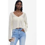 Desigual - Opengewerkt Cropped Trui - Effen Kleur - Katoen - Zigzag Details