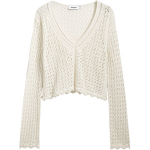 Desigual - Opengewerkt Cropped Trui - Effen Kleur - Katoen - Zigzag Details