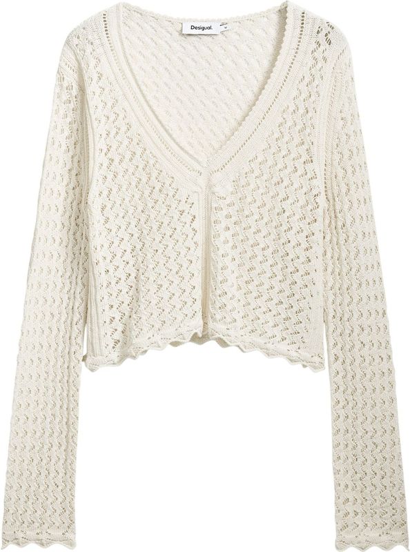 Desigual - Opengewerkt Cropped Trui - Effen Kleur - Katoen - Zigzag Details