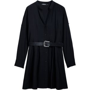 Brand - Effen Jurk met Riem en Roll-up Mouwen - Korte Lengte