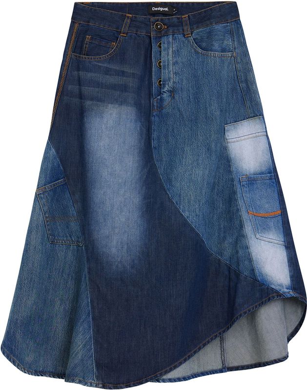 Desigual midi rok medium blue denim