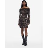 Desigual - Korte Jurk - Donkerbruin - Rib Gebreid