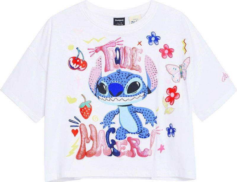 Desigual - Cropped T-shirt - Korte Mouwen - Ronde Hals - Stitch Print
