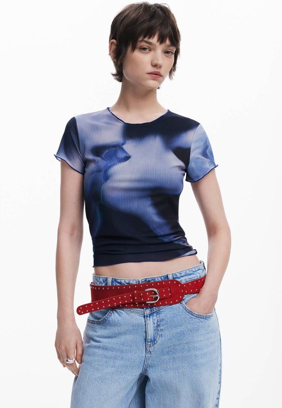 Kiss - T-shirt met Motiefprint in Jersey - Slanke Pasvorm