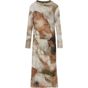 Desigual - Jurk - Taupe - Jersey - 3/4 Lengte - Aansluitende Pasvorm