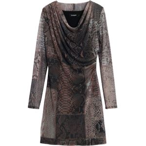 Desigual - Korte Jurk - Multi - Watervalhals - Lange Mouwen