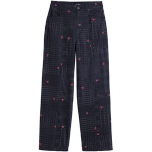 Desigual - Broek - Donkergroen - Kersrood - Zwart - Wit - Wide Leg - Mid Waist