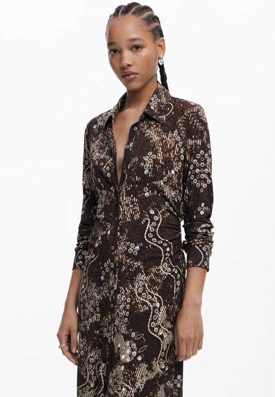 Desigual - Blousejurk - Crème - Donkerbruin - Jade Groen