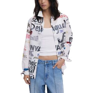 Desigual - Classic Print - Blouse - Wit - Lange Mouwen - Klassieke Kraag