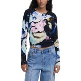 Desigual - Floral Pattern - Gebreide Trui - Blauw - Lange Mouwen - Ronde Hals