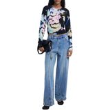 Desigual - Floral Pattern - Gebreide Trui - Blauw - Lange Mouwen - Ronde Hals