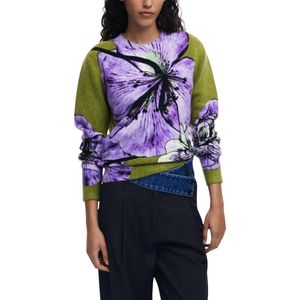Desigual - Floral Knitwear - Groen - Dames - Lange Mouwen - Ronde Hals