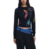 Desigual - Floral Pattern - Trui - Zwart - Lange Mouwen - Ronde Hals