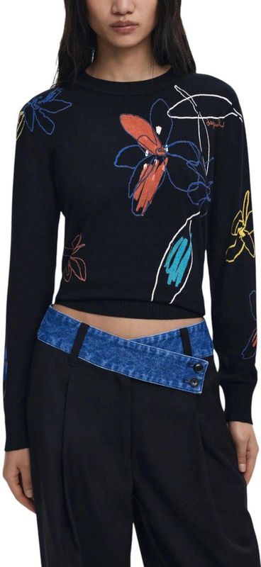 Desigual - Floral Pattern - Trui - Zwart - Lange Mouwen - Ronde Hals