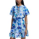 Desigual - Jurk - Kobaltblauw/Azuur/Pastelblauw - Korte Lengte - Bloemenprint