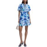 Desigual - Jurk - Kobaltblauw/Azuur/Pastelblauw - Korte Lengte - Bloemenprint