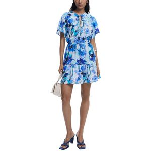 Desigual - Jurk - Kobaltblauw/Azuur/Pastelblauw - Korte Lengte - Bloemenprint