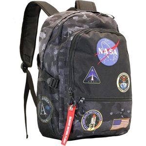 Nasa Rugzak Camo Zwart - Hoogte 44cm