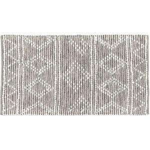 LOLAhome Handgenaaid tapijt met ruitkwasten, grijs en wit, katoen en polyester, 80 x 150 cm