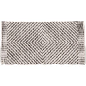 LOLAhome Handgenaaid tapijt, ruitpatroon, grijs en wit, van katoen en polyester, 80 x 150 cm
