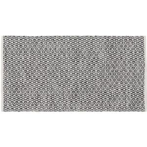 LOLAhome Handgenaaid tapijt, ruitpatroon, grijs, katoen en polyester, 80 x 150 cm