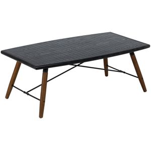 LOLAhome Zwart en natuurlijk gevlochten salontafel van hout en metaal, 109 x 60 x 40 cm