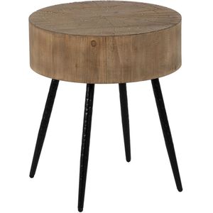LOLAhome Houten tafel met scheuren van natuurlijk hout en metaal, Ø 47 x 55 cm