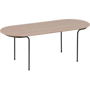 LOLAhome Ovale salontafel van zwart metaal en natuurlijk hout, 100 x 40 x 38 cm