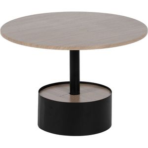 LOLAhome Salontafel met sokkel van hout en metaal, zwart en natuurlijk, Ø 65 x 37 cm