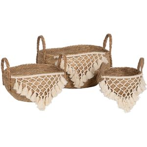 BigBuy Home Manden set witte natuurlijke vezels natuurlijke vezels 25 x 25 x 19 cm (3 stuks)