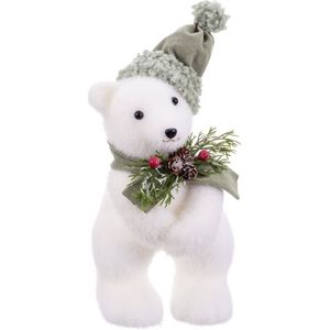 LOLAhome Kerstpop Beer van stof en Polyfoam Wit, 30 cm