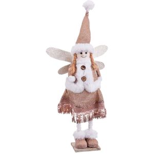 LOLAhome Kerstpop engel van stof en polyfoam, wit en bruin, 47 cm