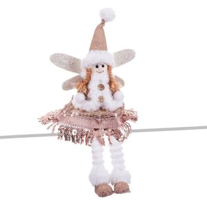 LOLAhome Kerstpop engel van stof en polyfoam, wit en bruin, 36 cm
