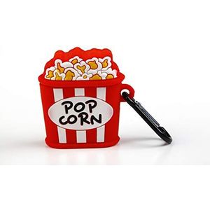 Funny Airpods Hoesjes | Beschermend Hoesje van siliconen voor Apple Airpods - Emmer met Popcorn met anti-verlies karabijnhaak. Compatibel met Airpods 1 & 2, Rood