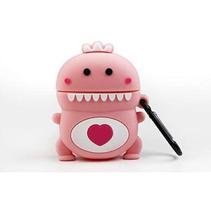 Funny Airpods Hoesjes | Beschermend Hoesje van siliconen voor Apple Airpods - Roze draak met hart ontwerp met anti verlies karabijnhaak. Compatibel met Airpods 1 & 2