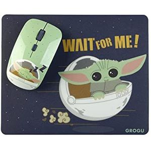 Wondee WMDMCO001 The Mandalorian Star Wars Baby Yoda Grogu, 2-in-1 set, draadloze en muismat, meerkleurig