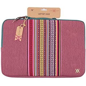 WONDEE Laptophoes voor laptops tot 40,6 cm (16 inch), kersenkleur, etnische decoratieve stoffen strip 38,1 cm (15/15,6/16 inch), aktetas, gevoerd en versterkt met ritssluiting