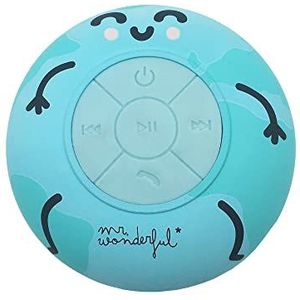WONDEE Mr Wonderful Bluetooth-luidspreker voor de douche, zuignap, IPX4, waterdicht, luidspreker voor douche, 360° stereogeluid en 4 uur afspelen met Bluetooth 5.0, wereldkaart
