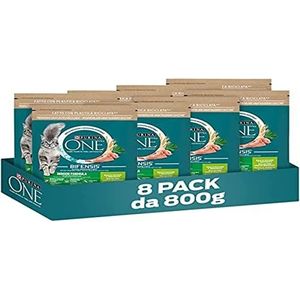 PURINA ONE Bifensis Kattenvoer voor binnen, formule rijk aan kalkoen en graan, 8 zakjes van elk 800 g