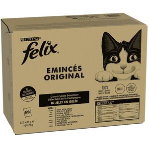 Felix Original Mix Selectie in Gelei - Countryside Selectie - Kattenvoer Natvoer - Rund & Kip - 120 x 85 g