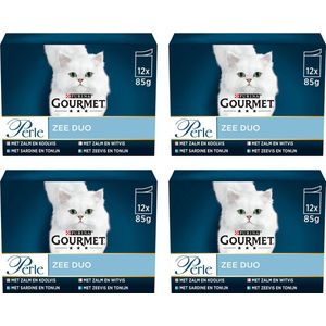 Gourmet Perle Zee Duo – Kattenvoer Natvoer - Zalm & Koolvis / Zalm & Witvis / Zeevis & Tonijn / Sardine & Tonijn – 48 x 85 g