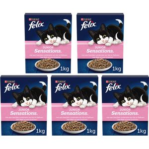 Felix Junior Sensations - Kattenvoer Droogvoer - Kip Kalkoen Melk & Groenten - 5 x 1 kg