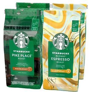STARBUCKS Pike Place Roast, Blonde Espresso Roast Koffiebonen 450g (4 Zakken)