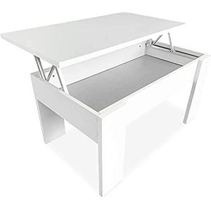 Duérmete Online 0 salontafel, opklapbaar, voor woonkamer of eetkamer, wit oppervlak, afmetingen: 90 cm (breedte) x 50 cm (diepte) x 46-57 cm (hoogte) van hout, 90 x 50 x 46/57 cm (hoogte)