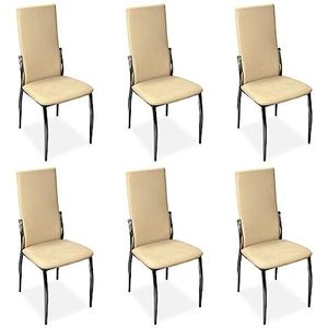 Homey Set van 6 stoelen, gestoffeerd, voor woonkamer, eetkamer, beige, model Solvi, aluminium, 43 cm (breedte) x 48 cm (diepte) x 99,5 cm (hoogte)