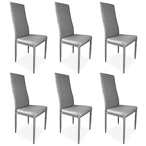 Homey Set van 6 gestoffeerde stoelen voor woonkamer, eetkamer, grijs, model Alva, aluminium, 38,5 cm (B) x 40 cm (D) x 97 cm (H)