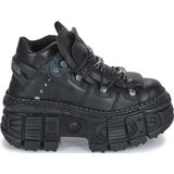 New Rock metalen enkel zwarte leren laarzen-WALL106-S12