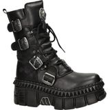 New Rock - WALL373-S6 - Halfhoge Lederen Platformlaarzen - Zwart - Huidleer